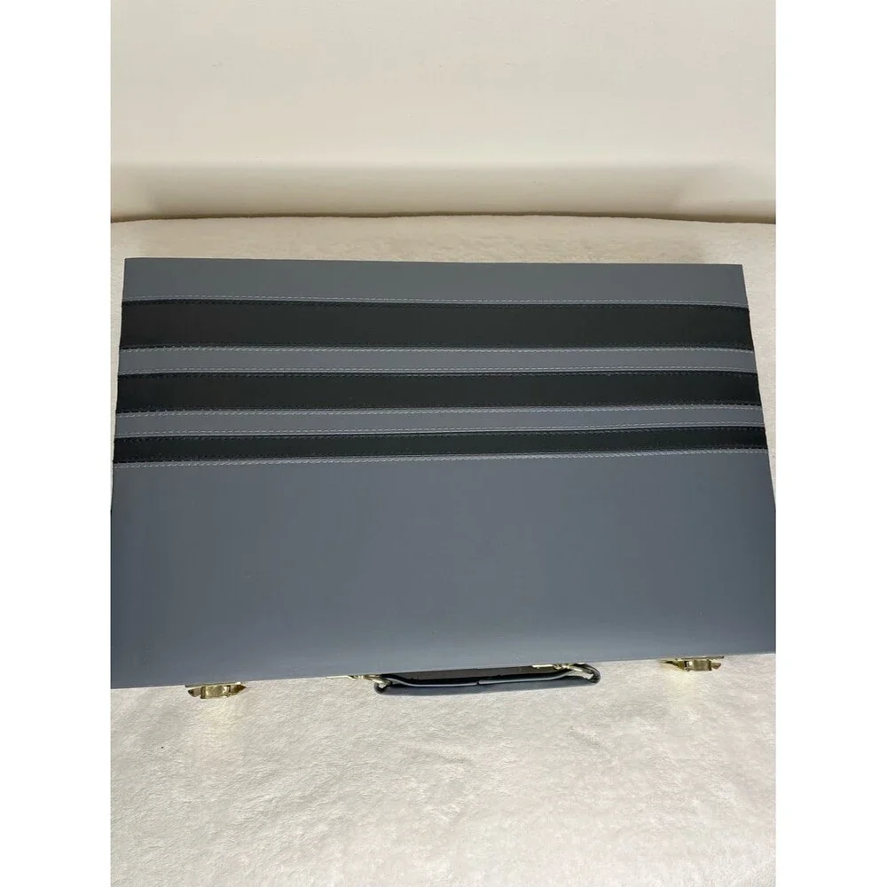 Cardinal Backgammon Game Vintage Faux Leather Travel Case Complete Gray Ivory